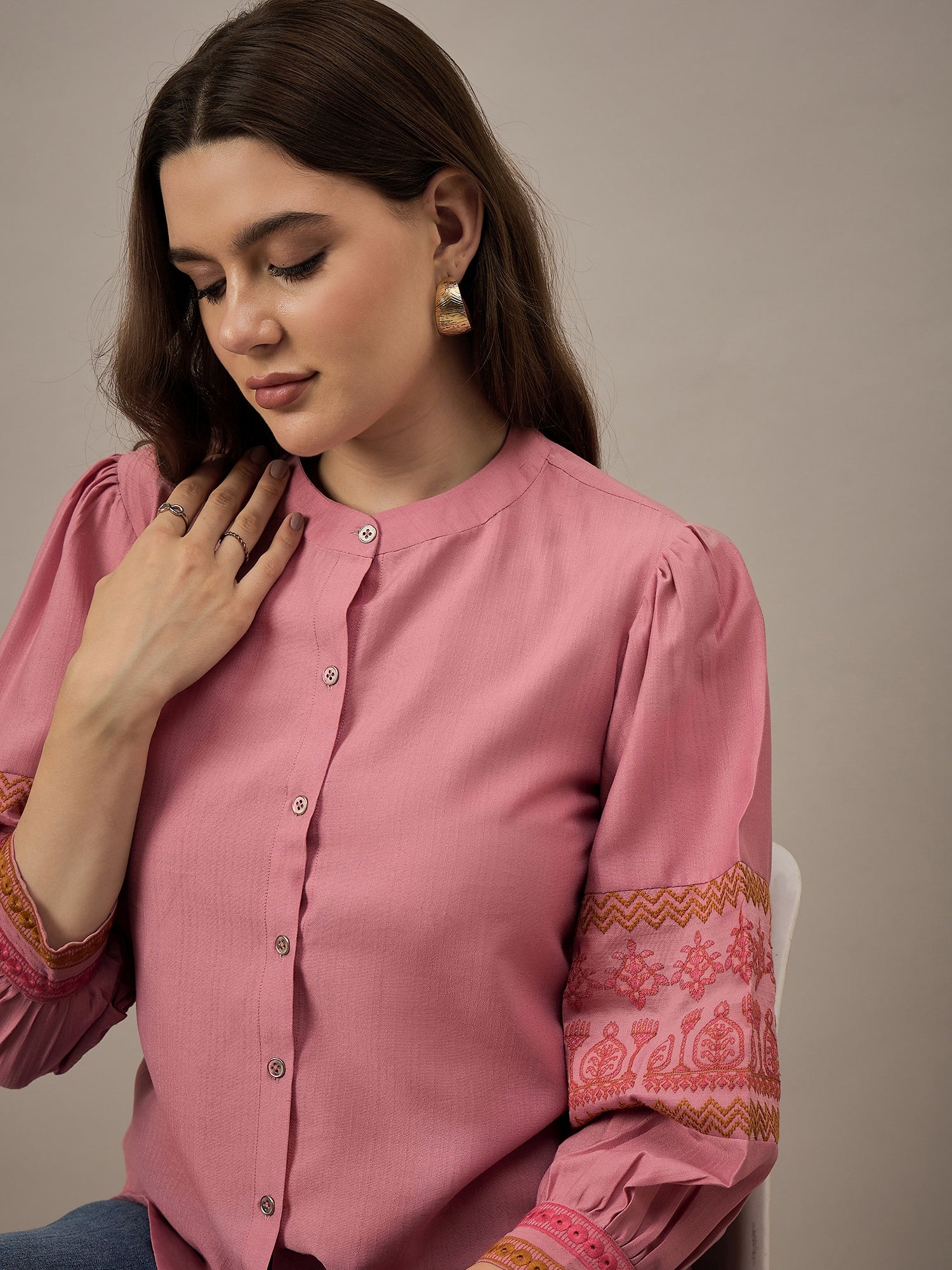 Light Pink Embroidered Sleeve Top