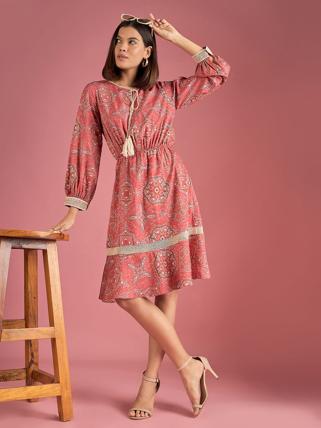 Red Printed Tiered Dress