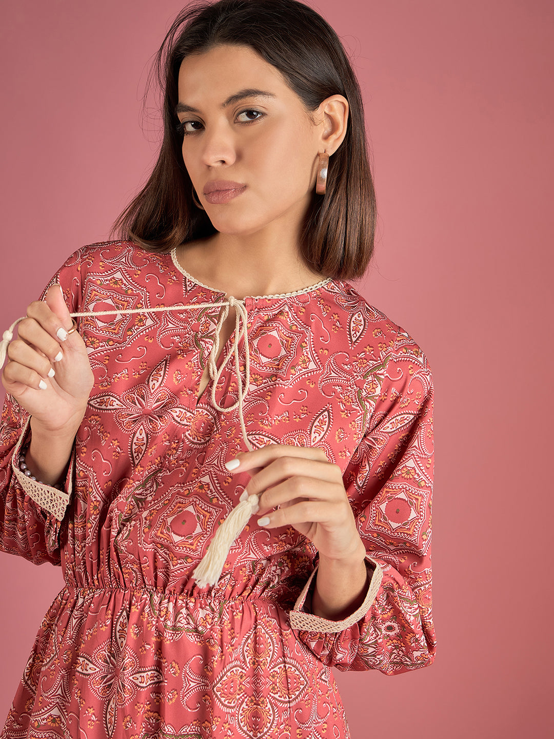 Red Printed Tiered Dress