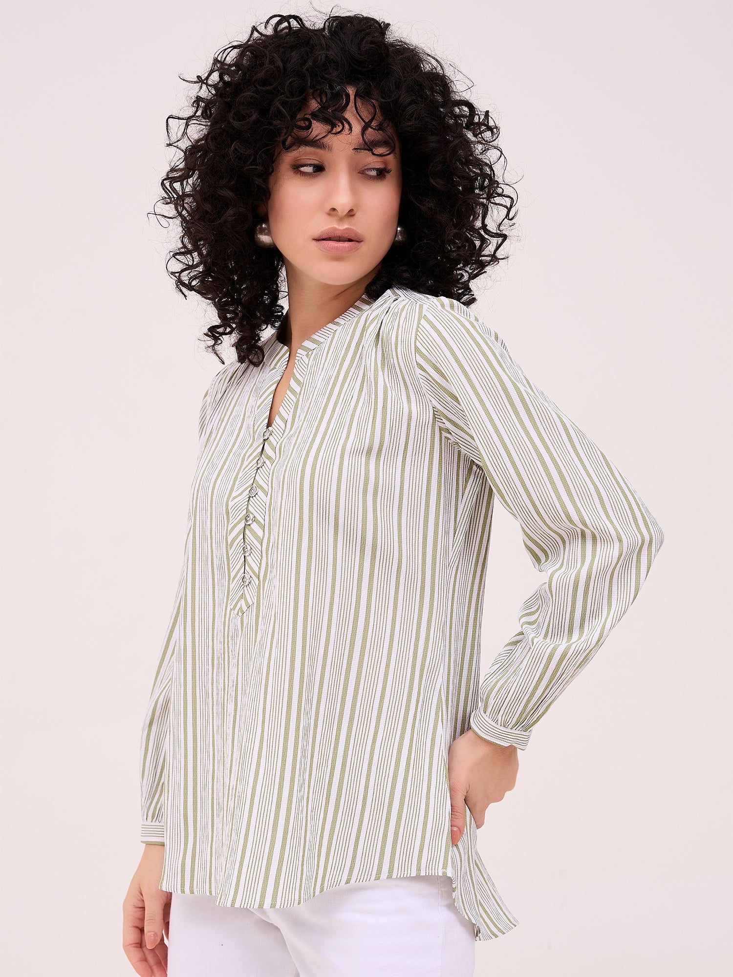 White and Green Candy Striped Top