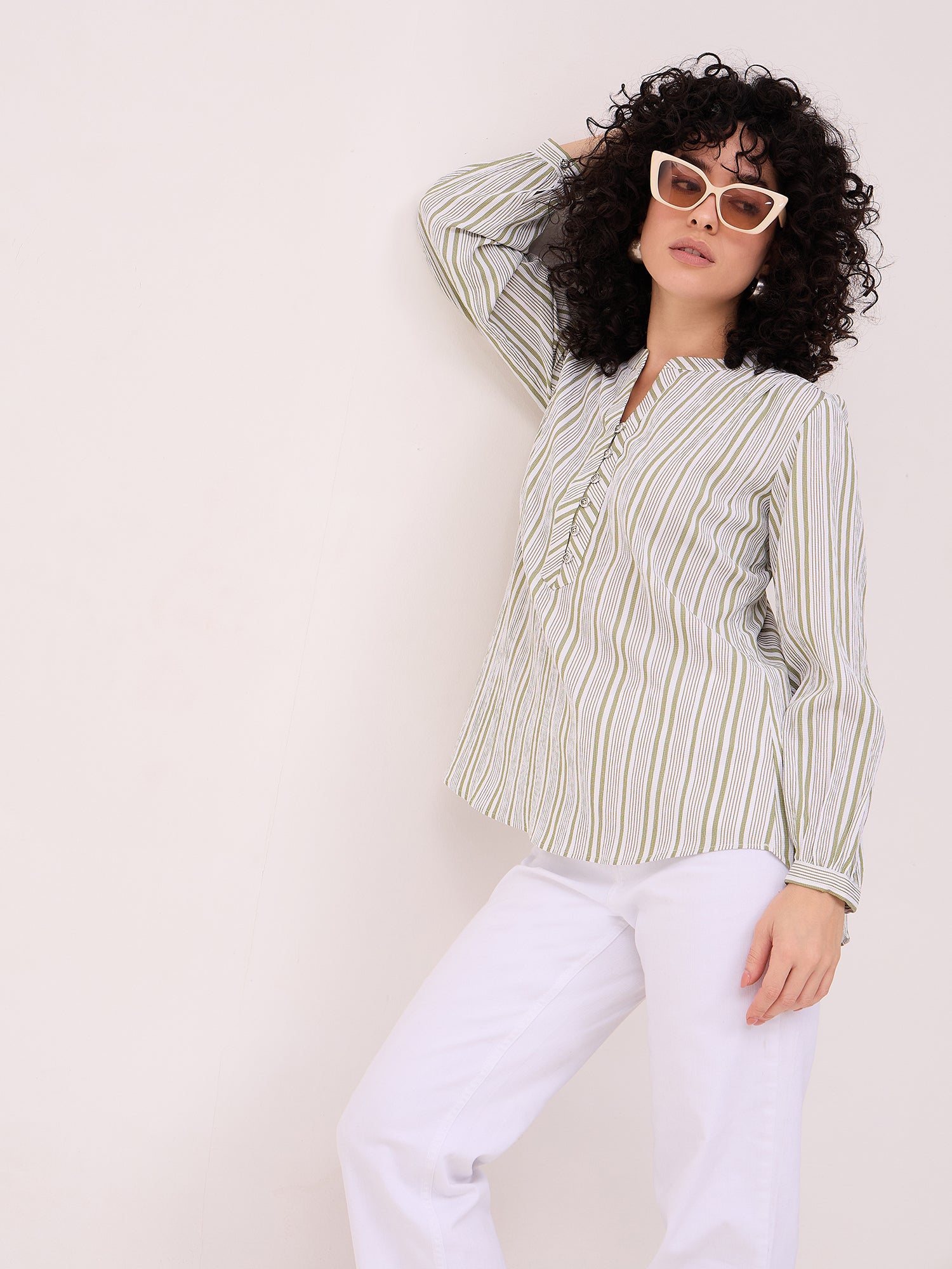 White and Green Candy Striped Top