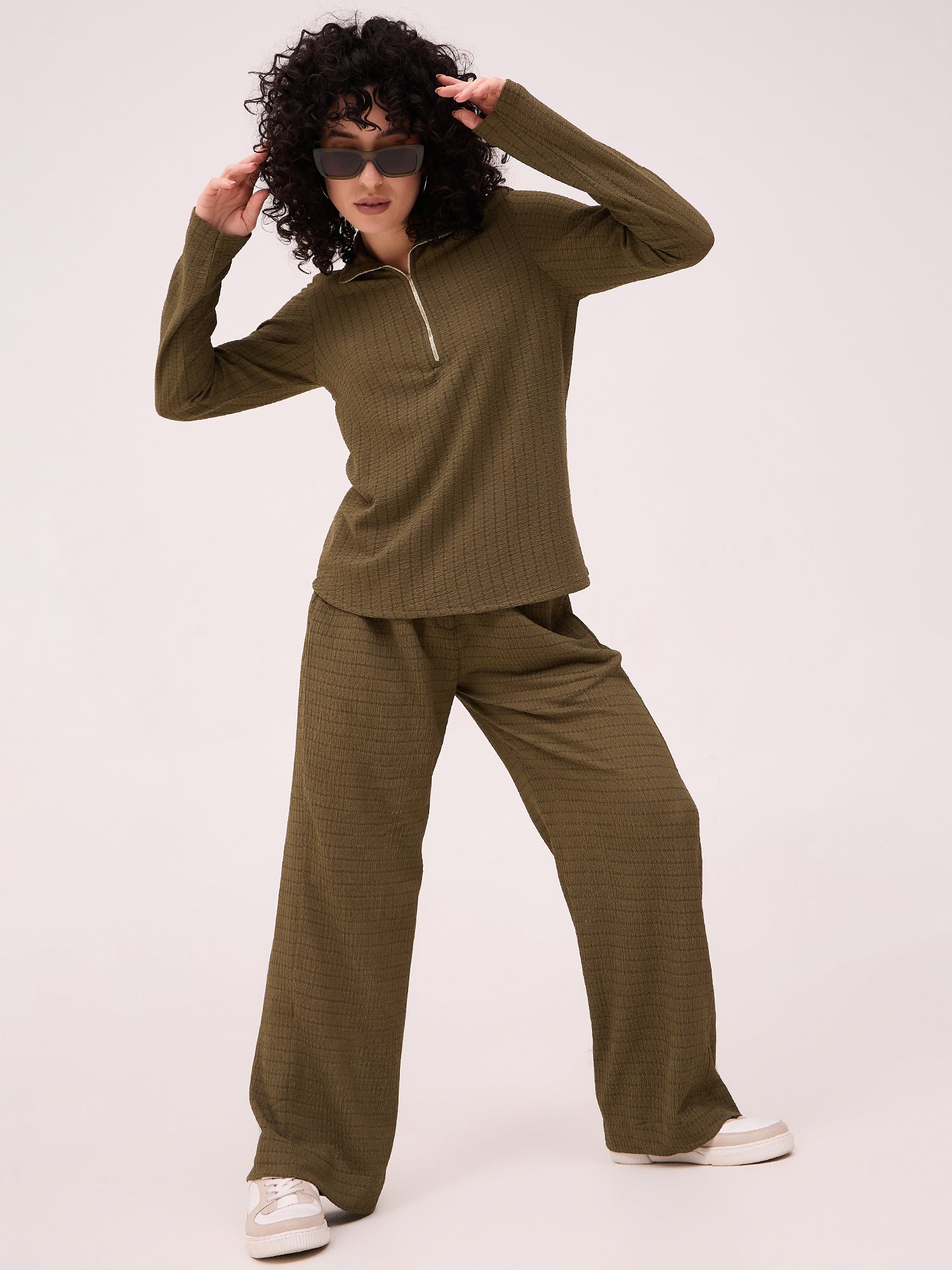 Olive High Neck Top Co-Ord Set
