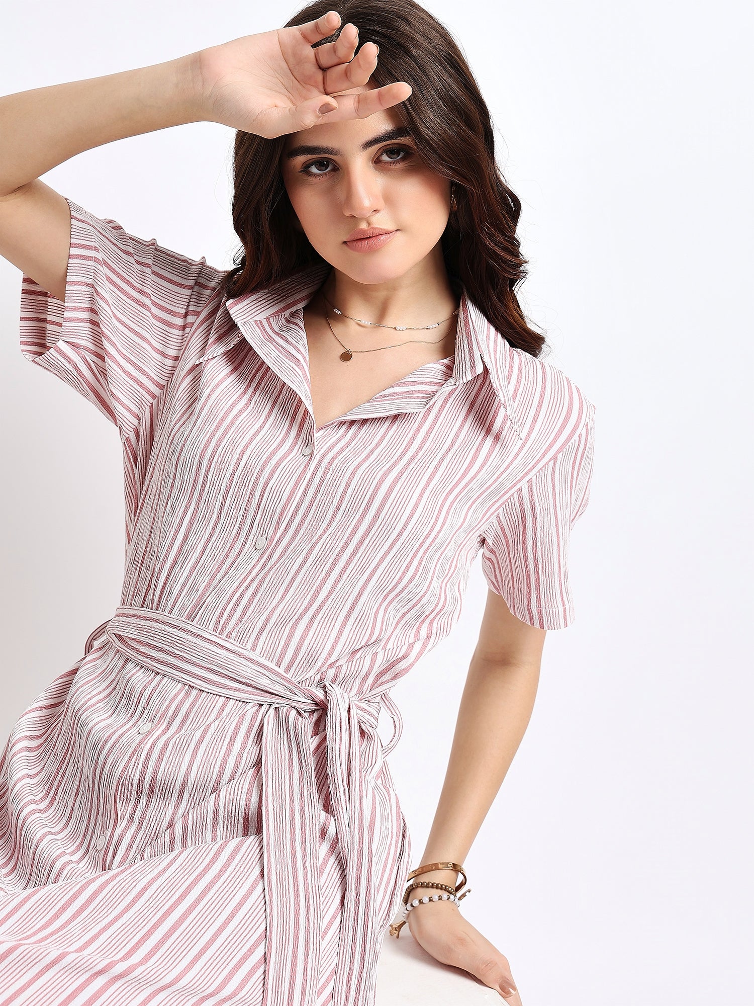 Pink Striped Shirt Dress