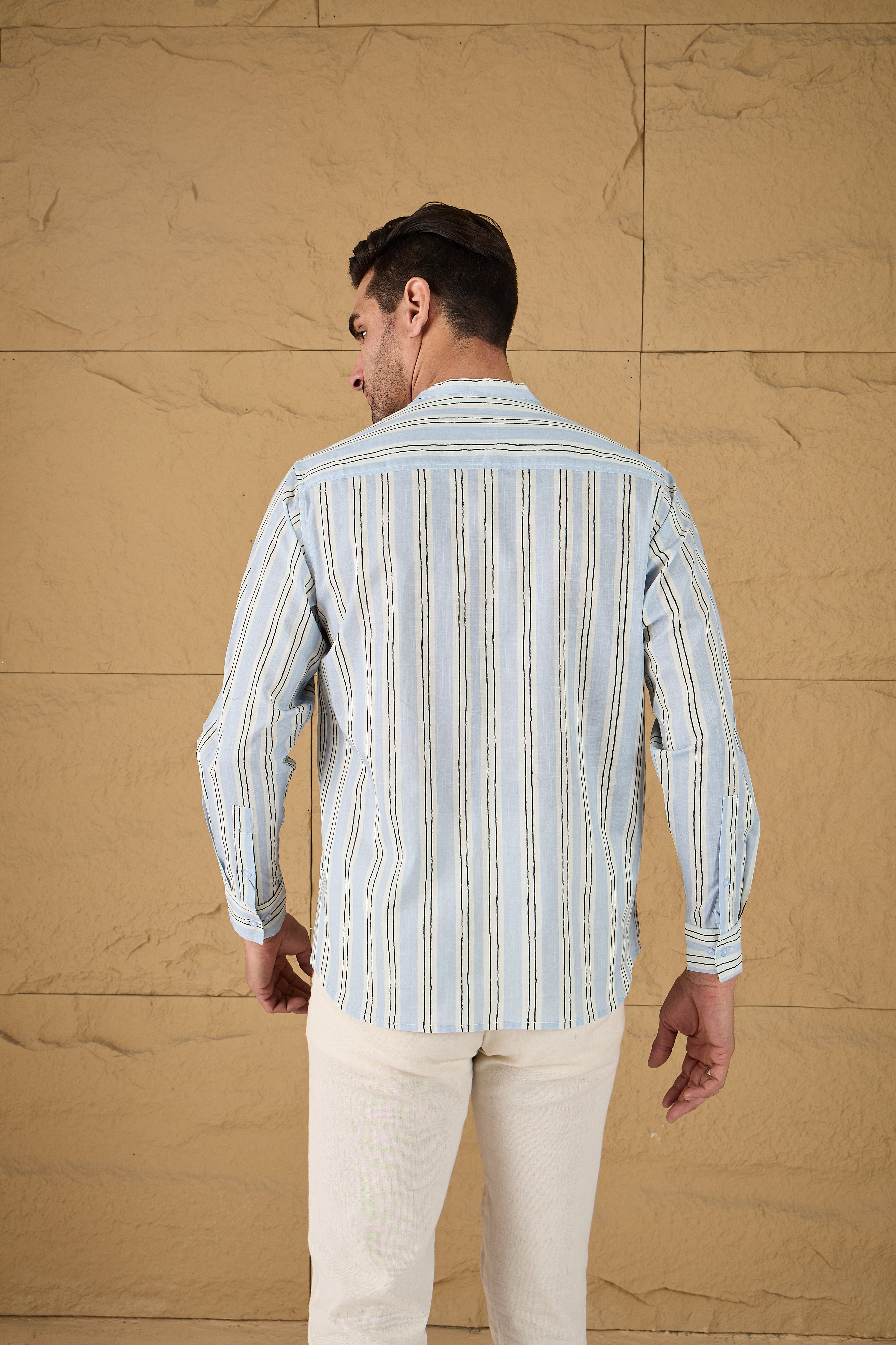 Blue Striped Printed Cotton Shirt