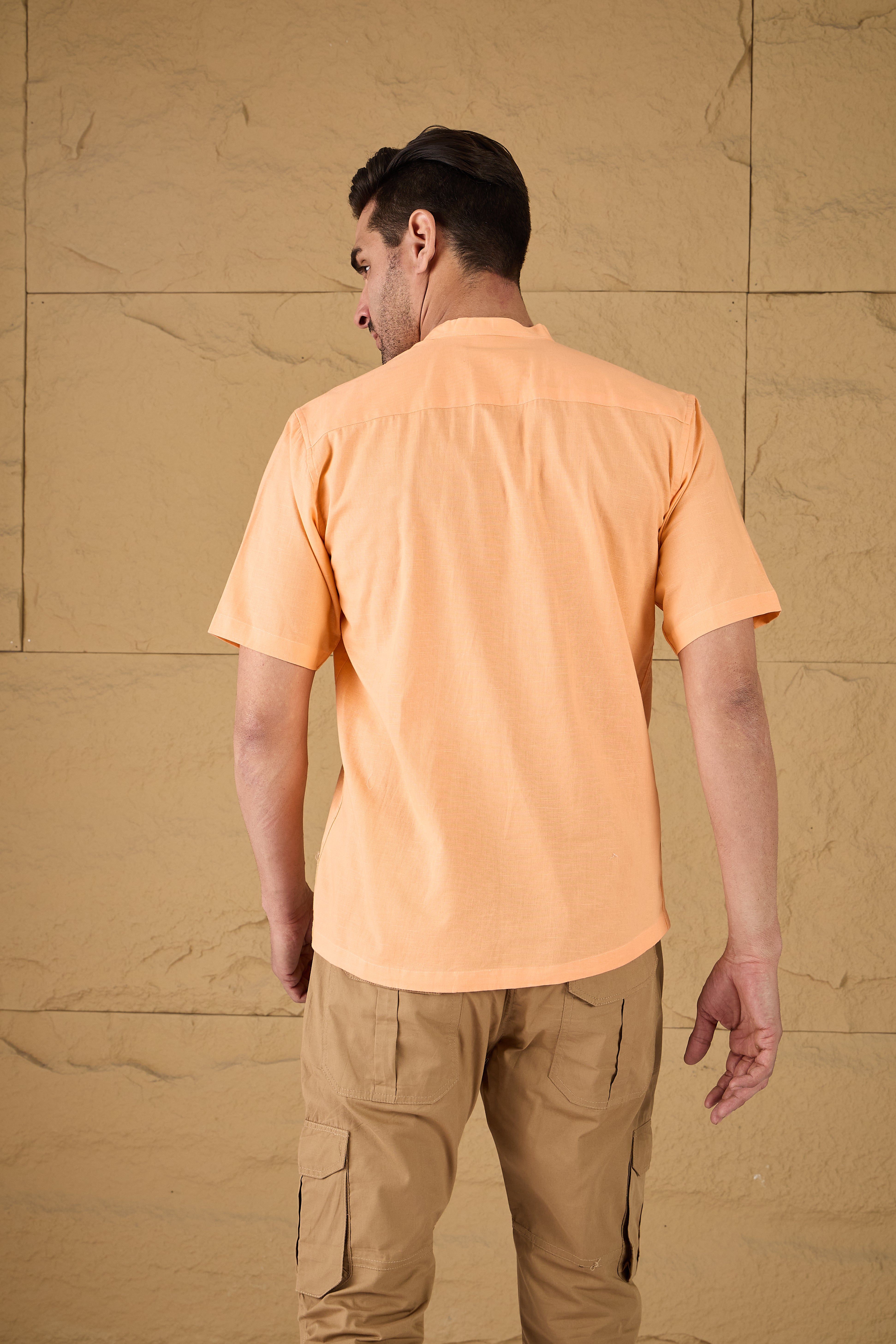 Indian Orange Embroidered Linen Shirt