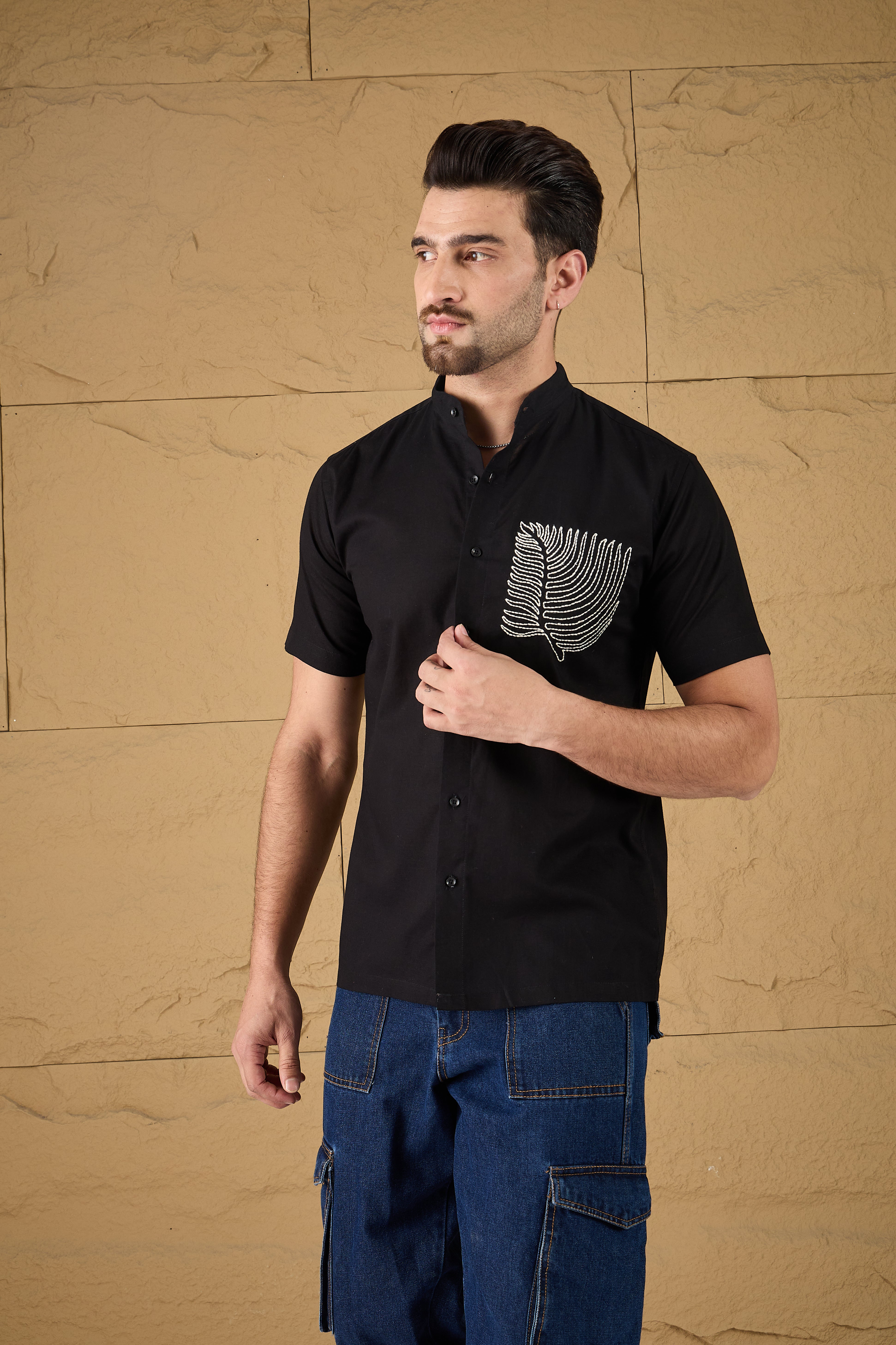 Obsidian black Embroidered Shirt