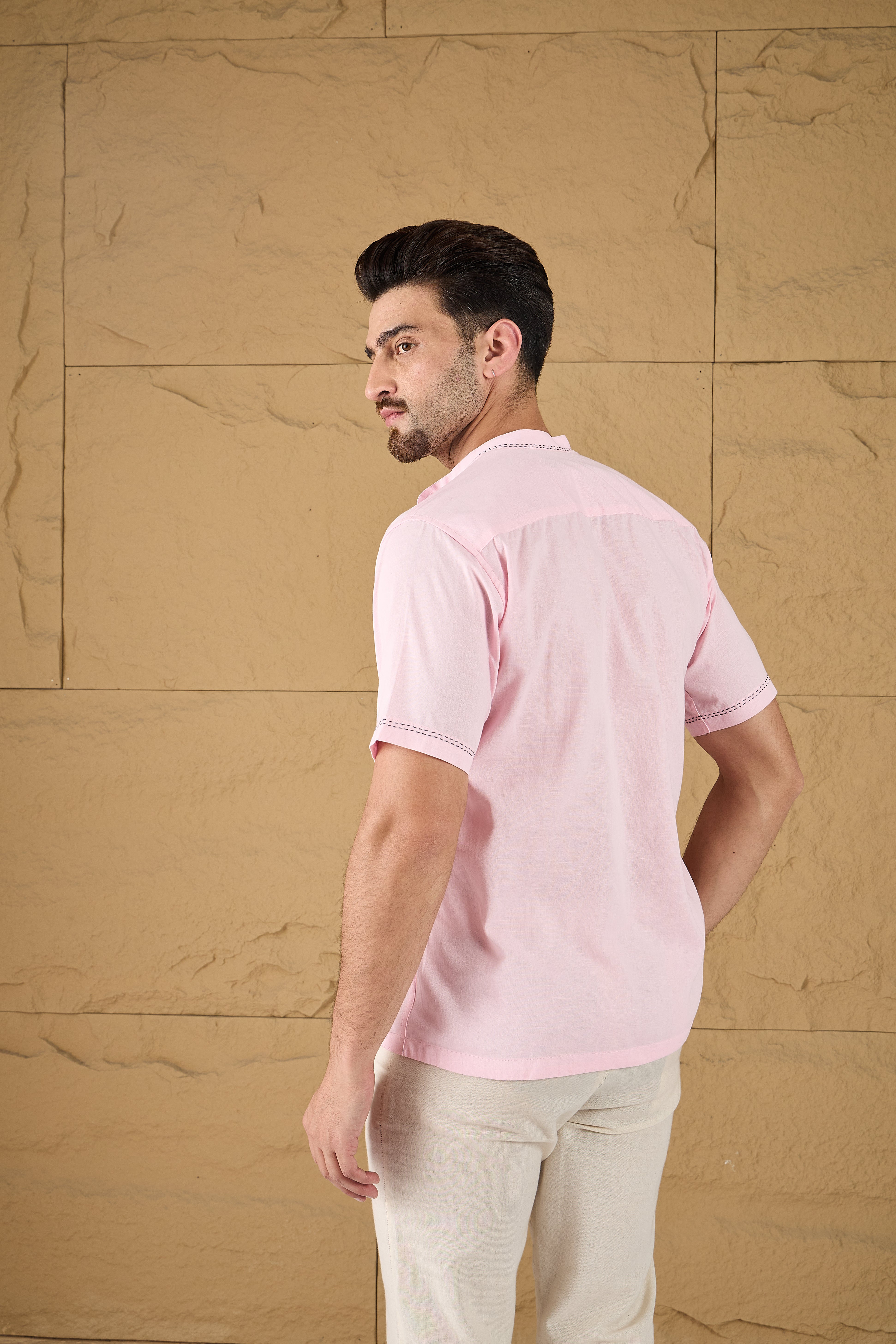 Light Pink Embroidered Linen Shirt