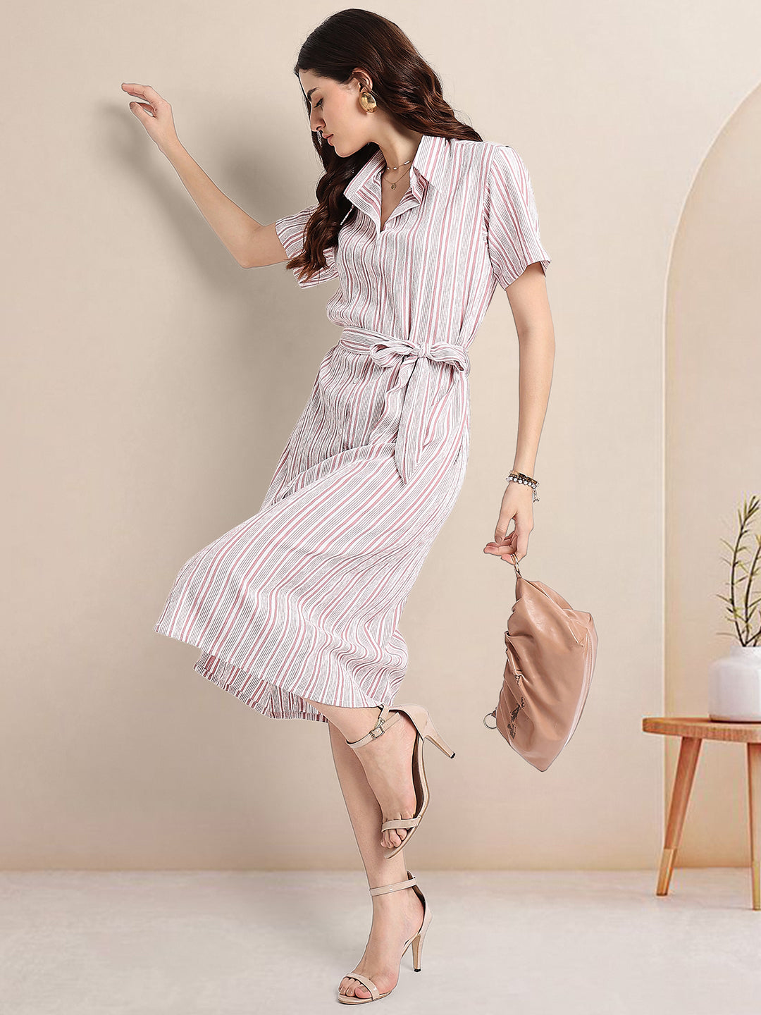 Pink Striped Shirt Dress