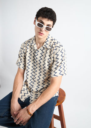 All Yours Biege Crochet Cuban Shirt Sitting