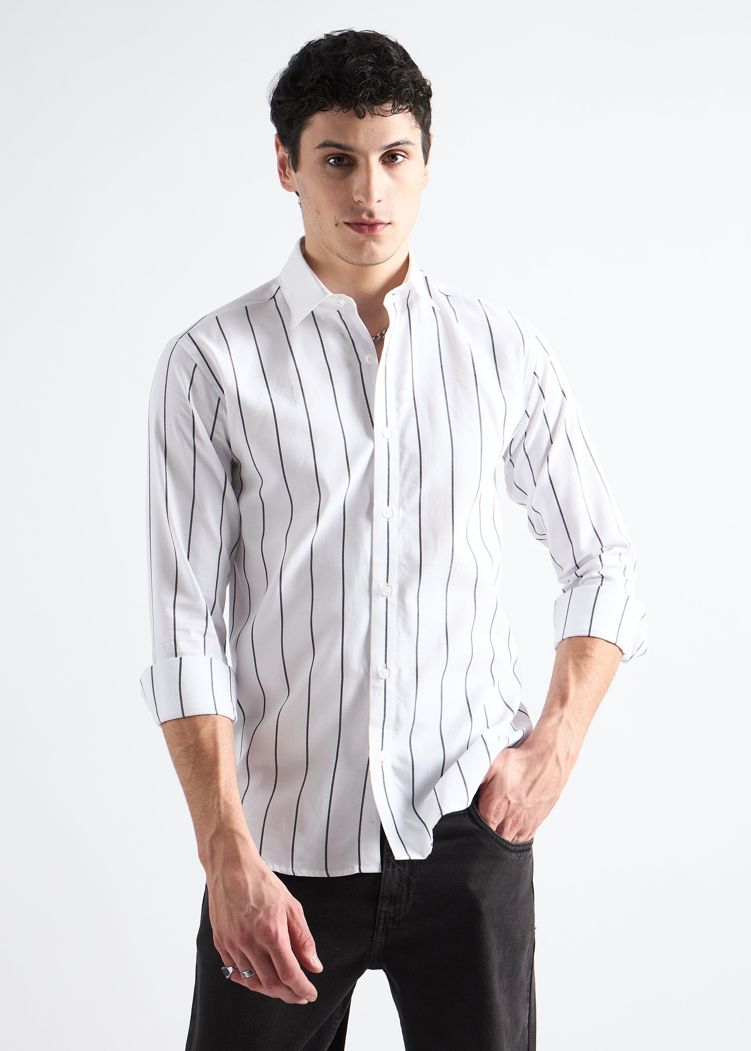 All Yours Black Striped Oxford Shirt Front_1