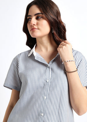 All Yours Blue Stripe Shirt With Shorts Co-ord Set Zoom