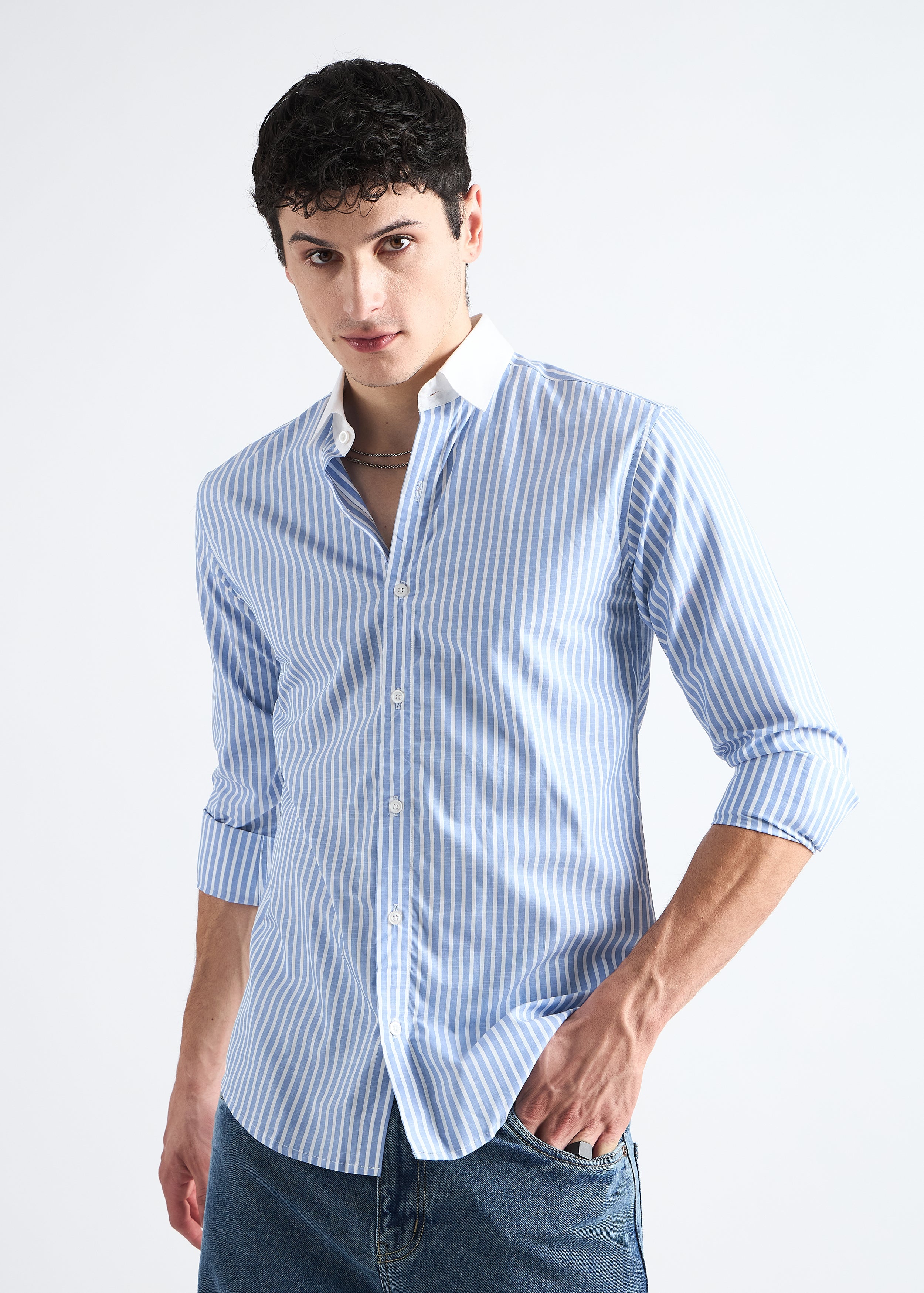 All Yours Blue azure Classic Oxford Striped Shirt Front_2