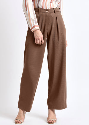 All Yours Brown Solid Front Pleated Trouser Front_1