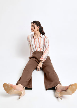 All Yours Brown Solid Front Pleated Trouser Sitting_1