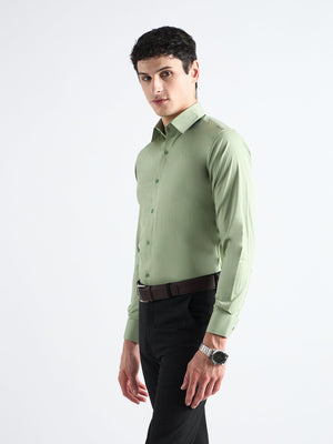 All Yours Celadon green Plain Stretch Cotton Shirt Side