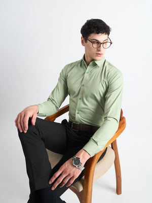 All Yours Celadon green Plain Stretch Cotton Shirt Sitting