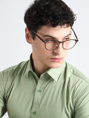 All Yours Celadon green Plain Stretch Cotton Shirt Zoom