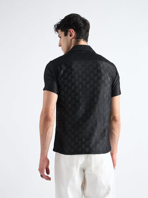 All Yours Charcoal Black Crochet Cuban Shirt Back