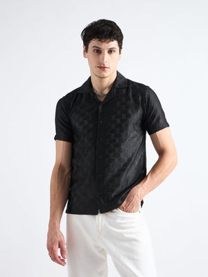 All Yours Charcoal Black Crochet Cuban Shirt Front_1