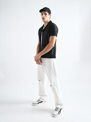 All Yours Charcoal Black Crochet Cuban Shirt Front_1