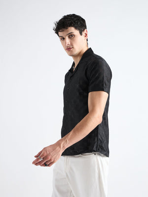 All Yours Charcoal Black Crochet Cuban Shirt Front_1