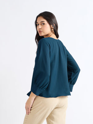 All Yours Chathams Blue Floral Embroidered Blouse: Elegant and Romantic Back