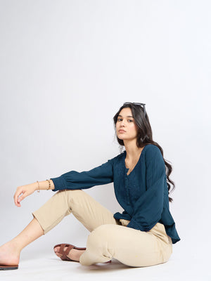 All Yours Chathams Blue Floral Embroidered Blouse: Elegant and Romantic Sitting
