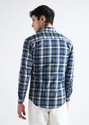 All Yours Dark Blue Premium Cotton Check Shirt Back
