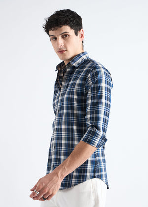 All Yours Dark Blue Premium Cotton Check Shirt Side