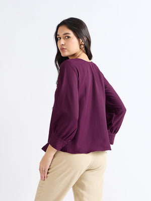 All Yours Dark Raspberry Floral Embroidered Blouse Back