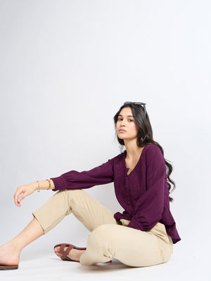 All Yours Dark Raspberry Floral Embroidered Blouse Sitting