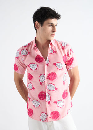 All Yours Dragon Pink Printed Linen Blend Shirt Front_1