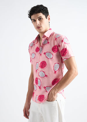 All Yours Dragon Pink Printed Linen Blend Shirt Side