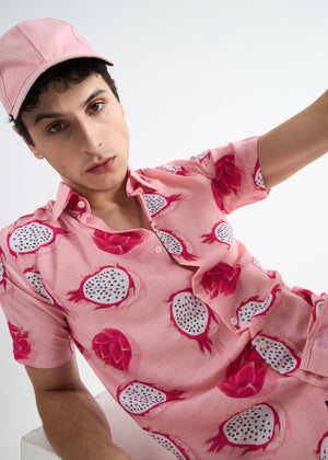 All Yours Dragon Pink Printed Linen Blend Shirt Zoom