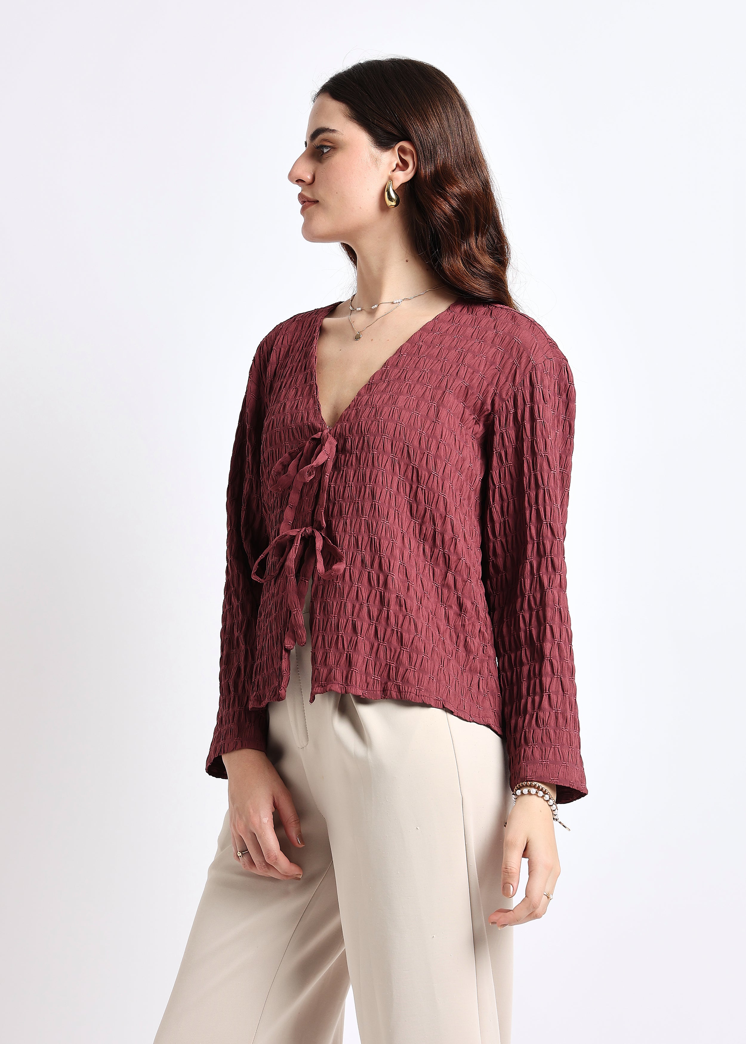 All Yours Dusty Lavender Self Design Tie-Up Top Side