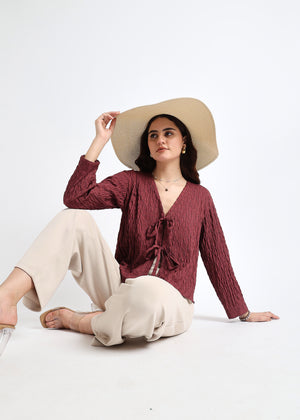 All Yours Dusty Lavender Self Design Tie-Up Top Sitting