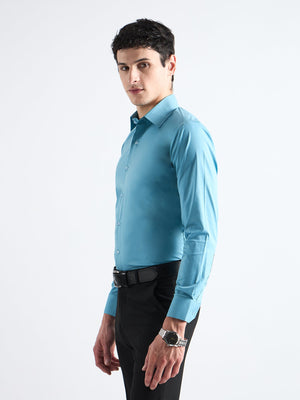 All Yours Fountain Blue Plain Stretch Cotton Shirt Side