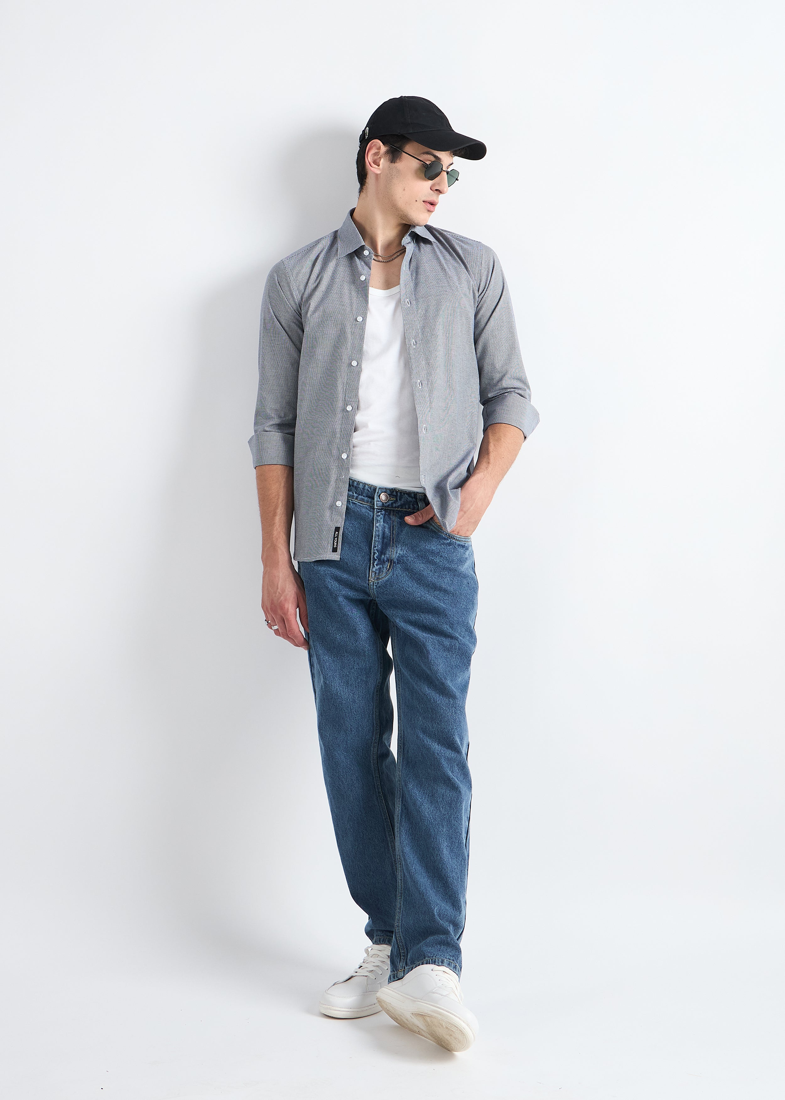 All Yours Granite Grey Houndstooth Checked Cotton Shirt Front_2