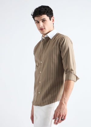 All Yours Grey Olive Classic Oxford Striped Shirt Side