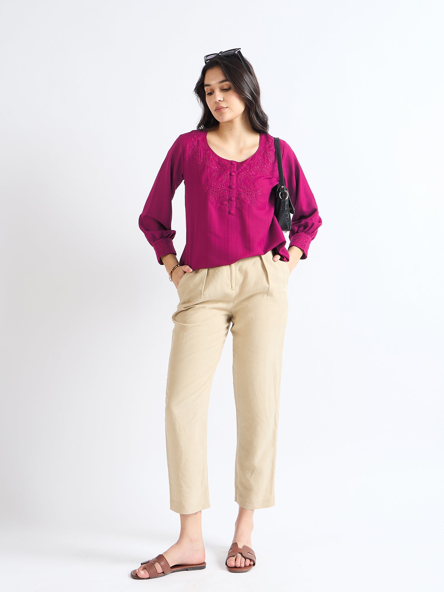 All Yours Hot Pink Floral Embroidered Blouse Front_2