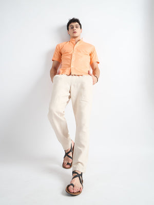 All Yours Indian Orange Mandarin Collar Linen Shirt Front_2