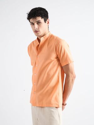 All Yours Indian Orange Mandarin Collar Linen Shirt Side