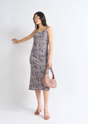 All Yours Lead Grey Chic Paisley Print A-Line Dress Front_2