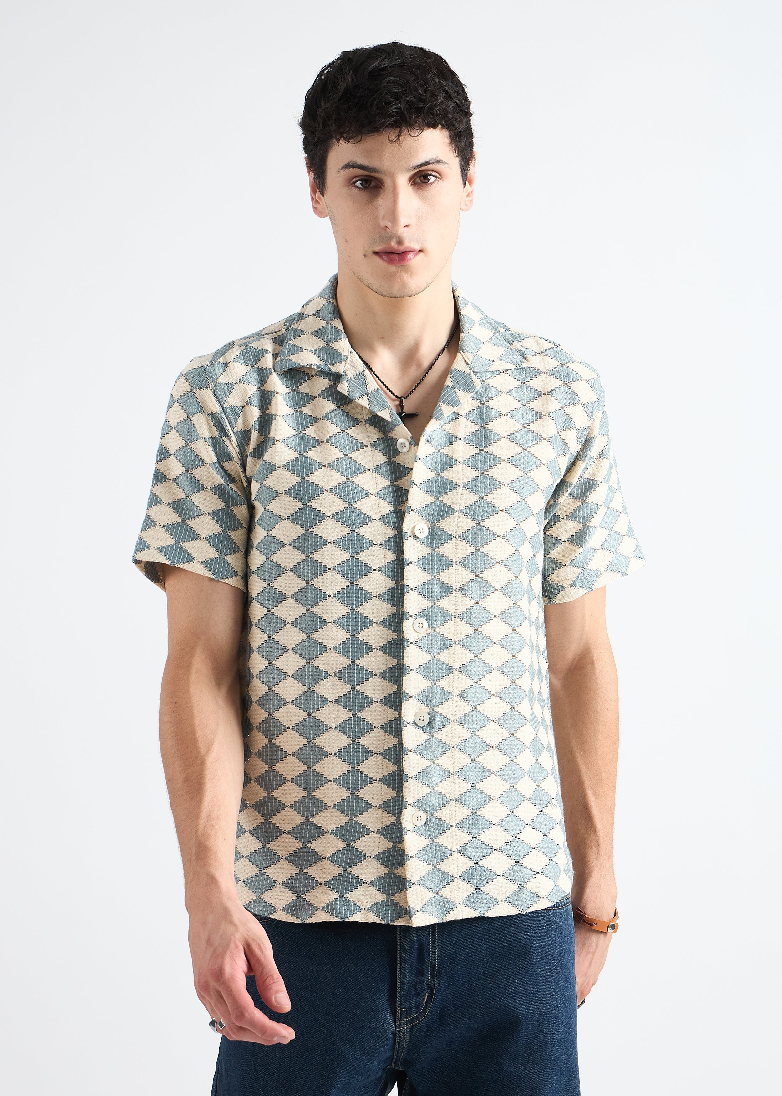 All Yours Light Blue Crochet Cuban Shirt Front_1