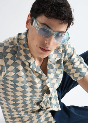 All Yours Light Blue Crochet Cuban Shirt Zoom