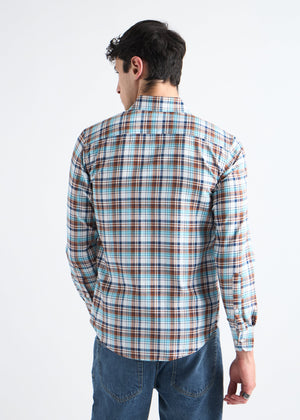 All Yours Light Blue Premium Cotton Check Shirt Back