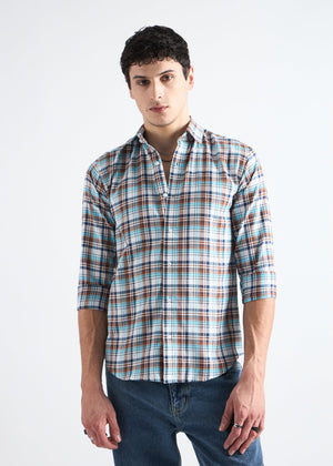 All Yours Light Blue Premium Cotton Check Shirt Front_1