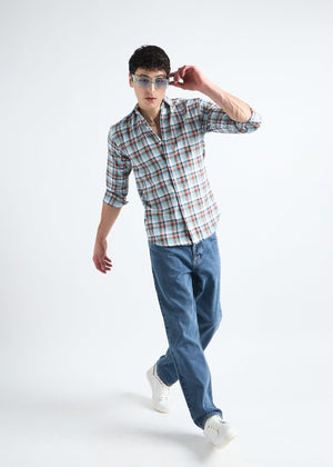 All Yours Light Blue Premium Cotton Check Shirt Front_2