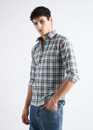 All Yours Light Blue Premium Cotton Check Shirt Side