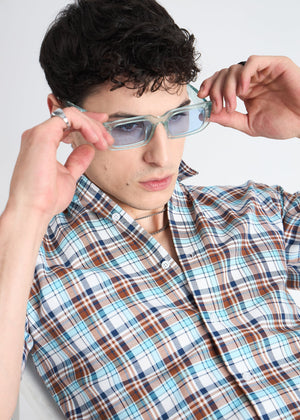 All Yours Light Blue Premium Cotton Check Shirt Zoom